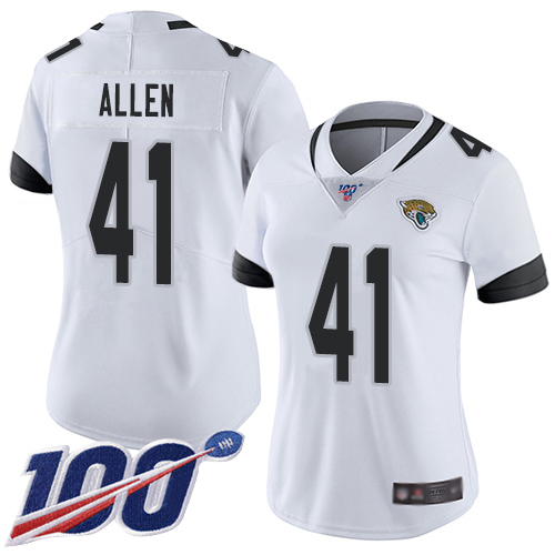 Nike Jacksonville Jaguars 41 Josh Allen White Women Stitched NFL 100th Season Vapor Limited Jersey